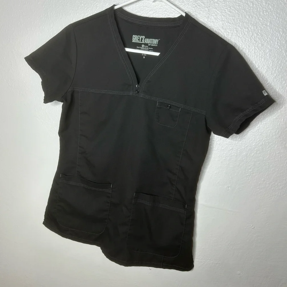 Grey's Anatomy Black V-Neck Scrub Top - Picture 2 of 4